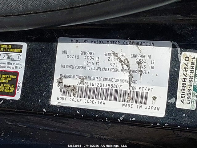 12653954 :رقم المزاد ، JM1BL1W52B1388807 vin ، 2011 Mazda Mazda3 Gt مزاد بيع