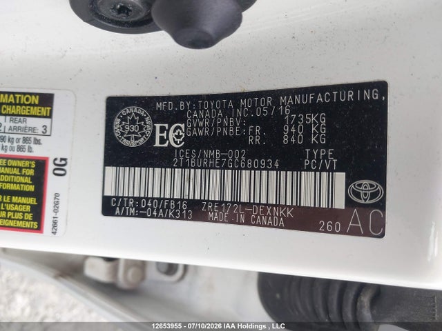 2T1BURHE7GC680934 Toyota COROLLA LE