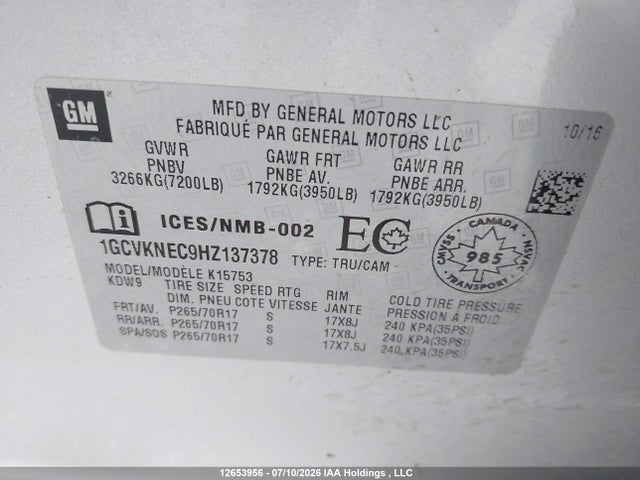 2017 Chevrolet Silverado 1500 Work Truck მანქანა იყიდება აუქციონზე, vin: 1GCVKNEC9HZ137378, აუქციონის ნომერი: 12653956