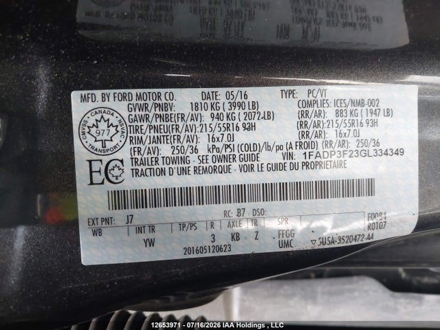 Ford FOCUS SE 2016 1FADP3F23GL334349 Image 9