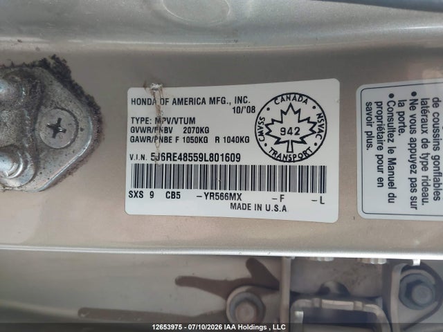 Aukcja sprzedaży 2009 Honda Cr-v Ex, vin: 5J6RE48559L801609, numer aukcji: 12653975