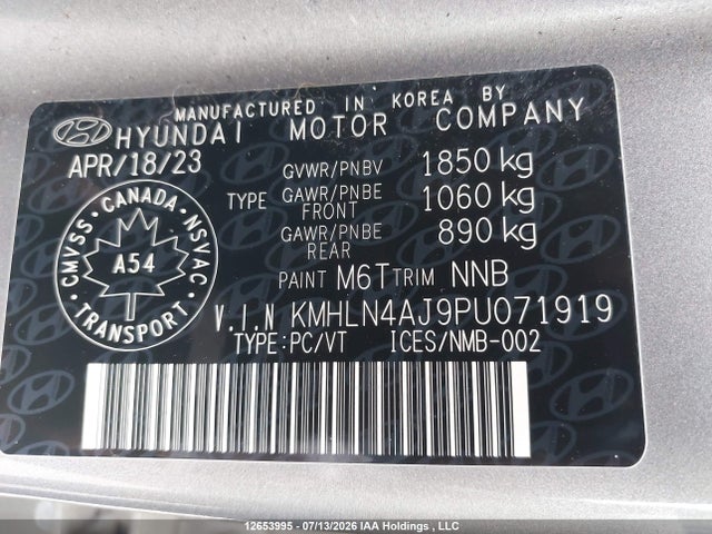 12653995 :رقم المزاد ، KMHLN4AJ9PU071919 vin ، 2023 Hyundai Elantra Limited مزاد بيع