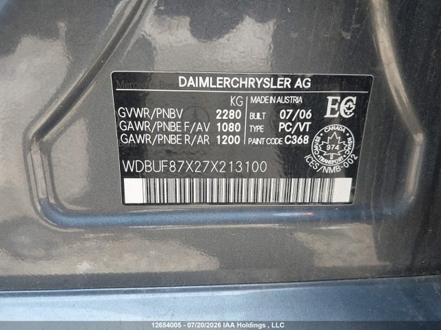 2007 Mercedes-benz E 350 4matic მანქანა იყიდება აუქციონზე, vin: WDBUF87X27X213100, აუქციონის ნომერი: 12654005