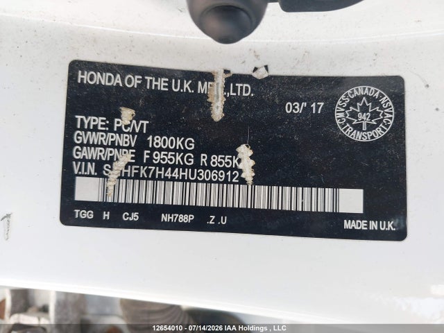 Продажа на аукционе авто 2017 Honda Civic Sport, vin: SHHFK7H44HU306912, номер лота: 12654010