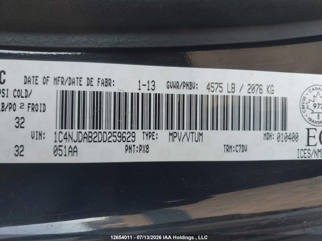 Продажа на аукционе авто 2013 Jeep Compass Sport/north, vin: 1C4NJDAB2DD259629, номер лота: 12654011