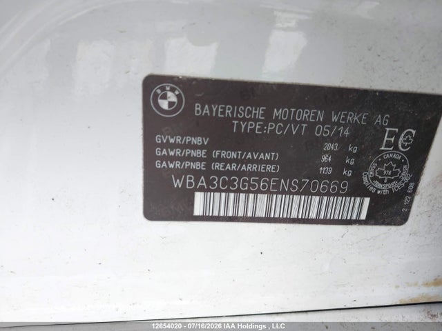 Aukcja sprzedaży 2014 Bmw 320i Xdrive, vin: WBA3C3G56ENS70669, numer aukcji: 12654020