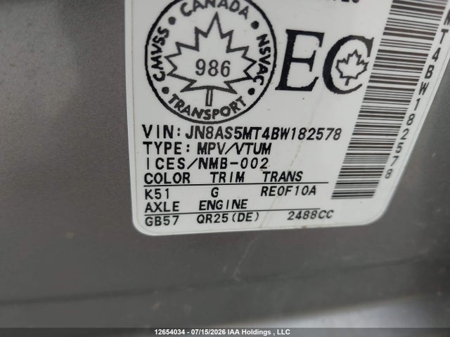 Aukcja sprzedaży 2011 Nissan Rogue Sv, vin: JN8AS5MT4BW182578, numer aukcji: 12654034