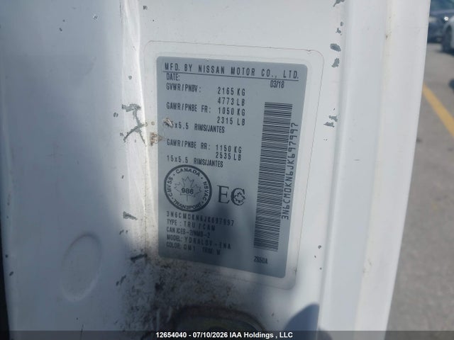 2018 Nissan Nv200 S/sv მანქანა იყიდება აუქციონზე, vin: 3N6CM0KN6JK697997, აუქციონის ნომერი: 12654040