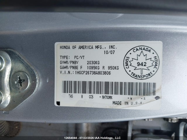 Продаж на аукціоні авто 2008 Honda Accord Ex, vin: 1HGCP26738A803806, номер лоту: 12654044