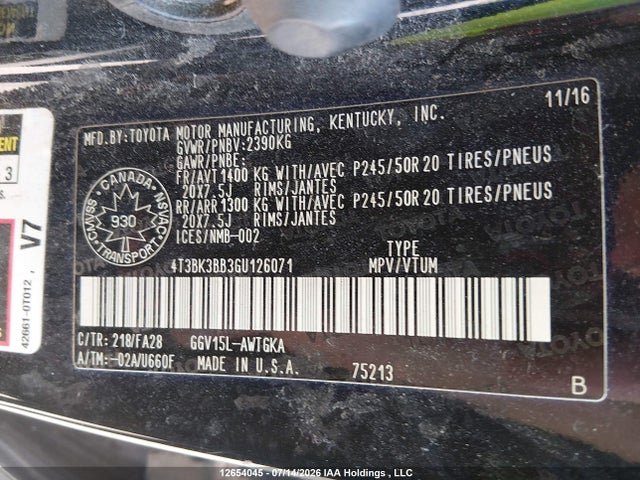 Toyota Venza Xle 2016 4T3BK3BB3GU126071 Image 9