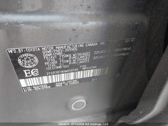 Продаж на аукціоні авто 2016 Toyota Rav4 Le, vin: 2T3ZFREV6GW258799, номер лоту: 12654070