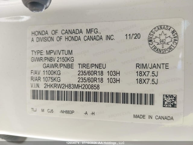 Honda CR-V EXL 2021 2HKRW2H83MH200858 Image 9