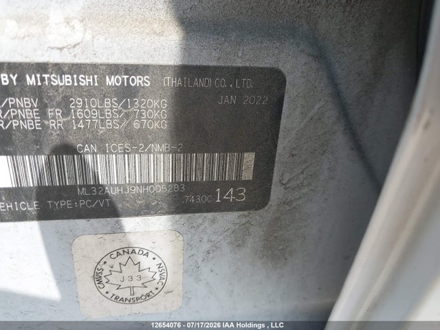 12654076 :رقم المزاد ، ML32AUHJ9NH005283 vin ، 2022 Mitsubishi Mirage Carbon Edition/es/se مزاد بيع