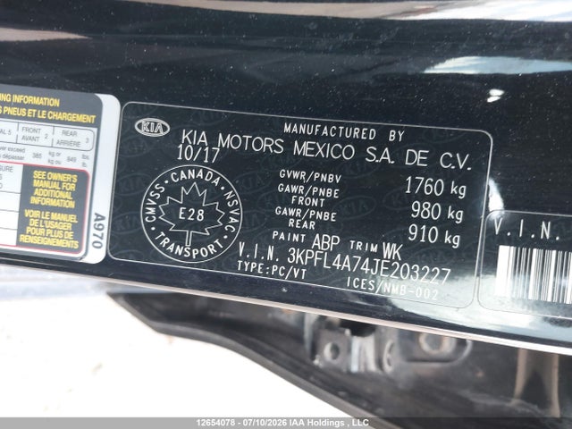 12654078 :رقم المزاد ، 3KPFL4A74JE203227 vin ، 2018 Kia Forte Lx/lx+ مزاد بيع