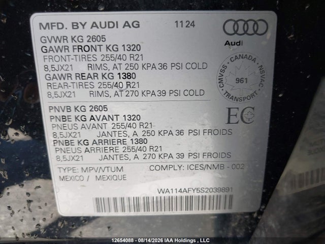 WA114AFY5S2039891 Audi Sq5 Sportback Premium