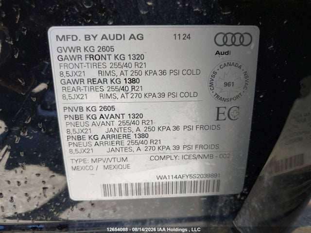 WA114AFY5S2039891 Audi Sq5 Sportback Premium