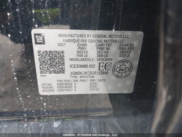 Aukcja sprzedaży 2018 Chevrolet Suburban Premier, vin: 1GNSKJKC9JR163959, numer aukcji: 12654093