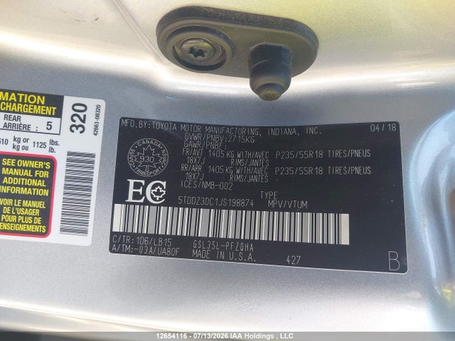 5TDDZ3DC1JS198874 Toyota Sienna