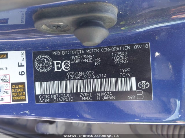 JTDKARFU9J3066714 Toyota Prius