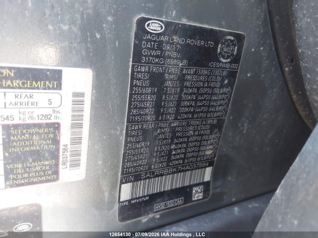 SALRRBBK7HA037584 Land Rover Discovery Hse