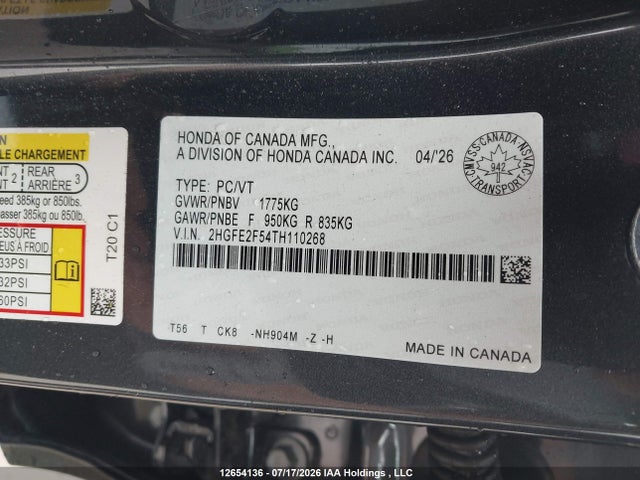 Honda Civic Sport 2026 2HGFE2F54TH110268 Image 9