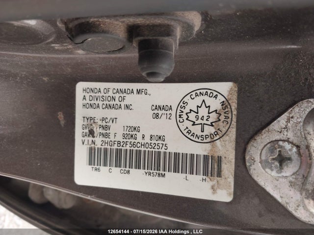 Продаж на аукціоні авто 2012 Honda Civic Ex 4dr, vin: 2HGFB2F56CH052575, номер лоту: 12654144