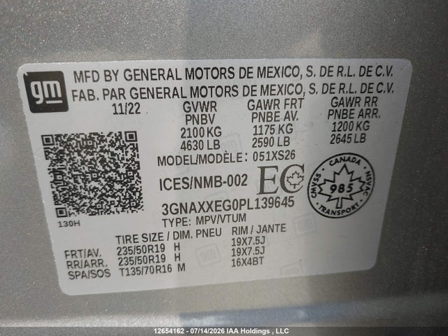 Продаж на аукціоні авто 2023 Chevrolet Equinox Premier, vin: 3GNAXXEG0PL139645, номер лоту: 12654162