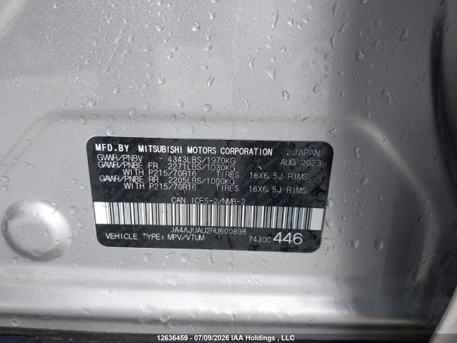 Aukcja sprzedaży 2024 Mitsubishi Rvr Es, vin: JA4AJUAU2RU600898, numer aukcji: 12636459