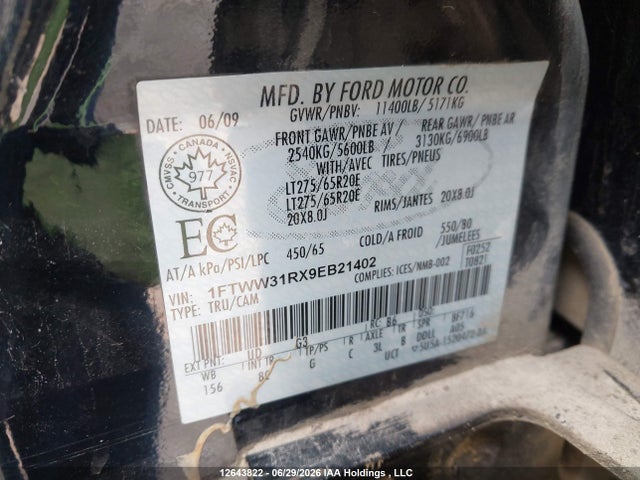 12643822 :رقم المزاد ، 1FTWW31RX9EB21402 vin ، 2009 Ford F-350 مزاد بيع