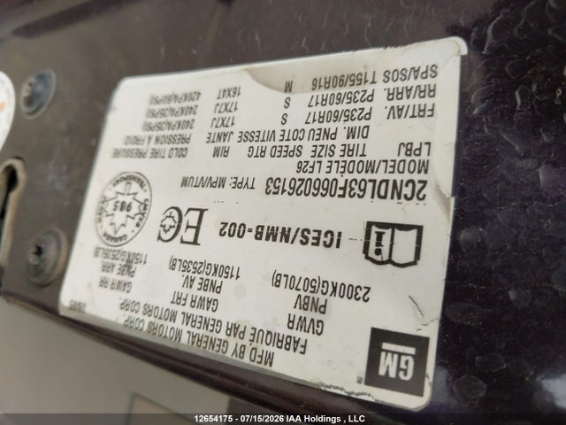 2006 Chevrolet Equinox Lt მანქანა იყიდება აუქციონზე, vin: 2CNDL63F066026153, აუქციონის ნომერი: 12654175
