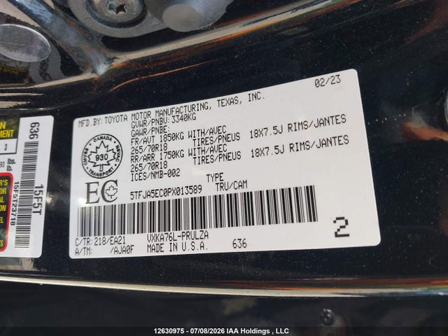 Продажа на аукционе авто 2023 Toyota Tundra Limited, vin: 5TFJA5EC0PX013589, номер лота: 12630975