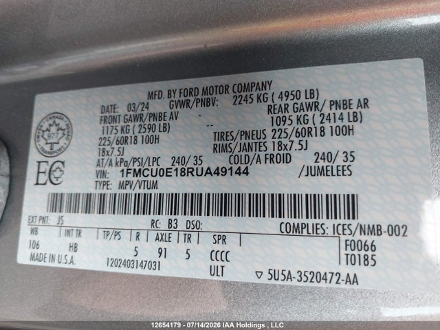 Ford Escape Phev 2024 1FMCU0E18RUA49144 Image 9