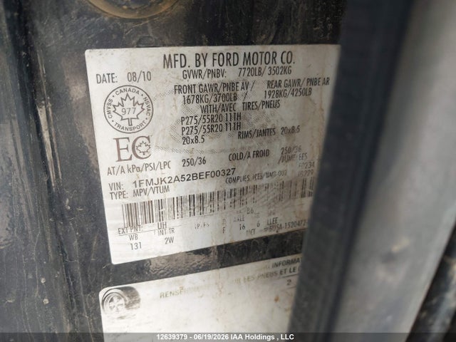 12639379 :رقم المزاد ، 1FMJK2A52BEF00327 vin ، 2011 Ford Expedition Max Limited مزاد بيع