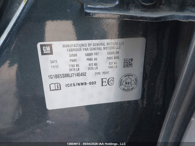 1G1BE5SM6J7146492 Chevrolet Cruze Lt Auto