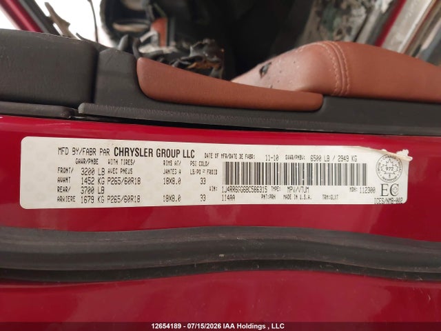 2011 Jeep Grand Cherokee Overland მანქანა იყიდება აუქციონზე, vin: 1J4RR6GG6BC586315, აუქციონის ნომერი: 12654189