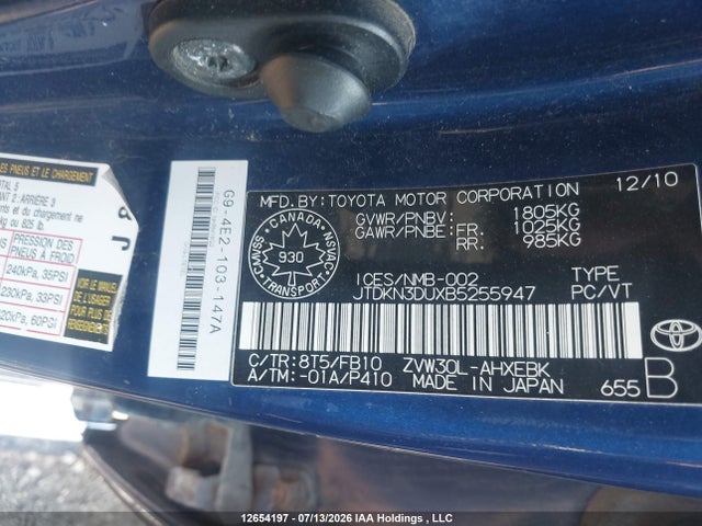 Продаж на аукціоні авто 2011 Toyota Prius, vin: JTDKN3DUXB5255947, номер лоту: 12654197