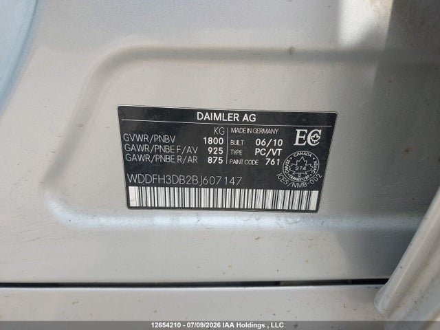 2011 Mercedes-benz B200 მანქანა იყიდება აუქციონზე, vin: WDDFH3DB2BJ607147, აუქციონის ნომერი: 12654210