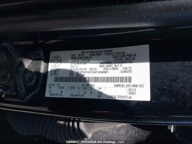 Продажа на аукционе авто 2016 Ford F-150 King Ranch/lariat/platinum/xlt, vin: 1FTFW1EF3GFD06581, номер лота: 12654217