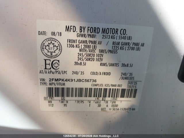2FMPK4K91JBC56736 Ford Edge Titanium