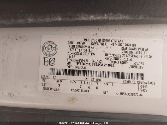 Продажа на аукционе авто 2020 Ford Transit T-250, vin: 1FTBR1C88LKA21869, номер лота: 12654241