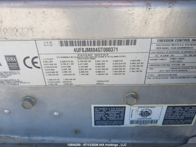 Yamaha Sidewinder 2016 4UF8JM804GT000371 Image 9