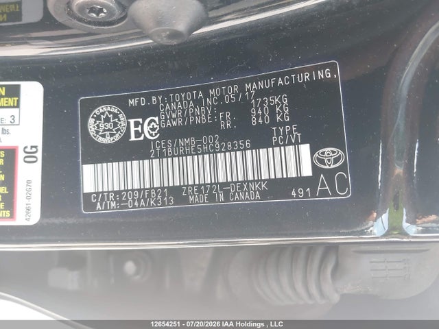 Toyota COROLLA LE 2017 2T1BURHE5HC928356 Image 9