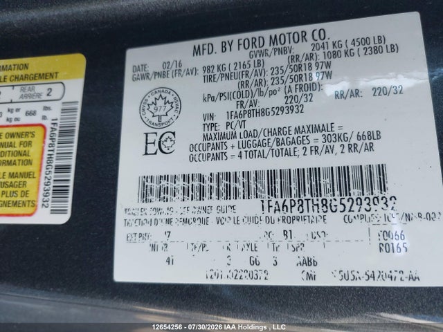 Продаж на аукціоні авто 2016 Ford Mustang, vin: 1FA6P8TH8G5293932, номер лоту: 12654256