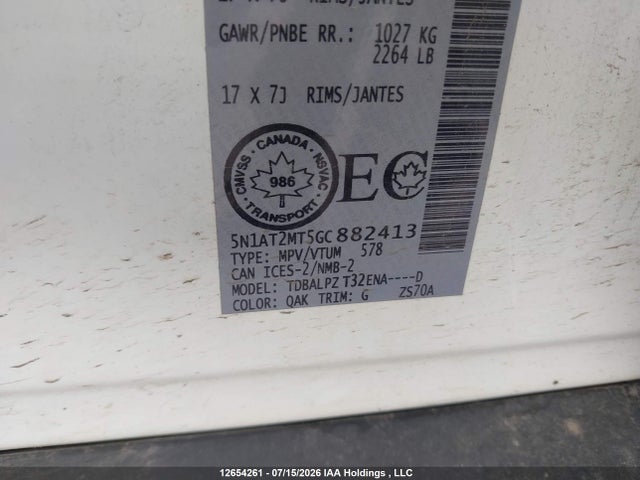 12654261 :رقم المزاد ، 5N1AT2MT5GC882413 vin ، 2016 Nissan Rogue S/sv مزاد بيع