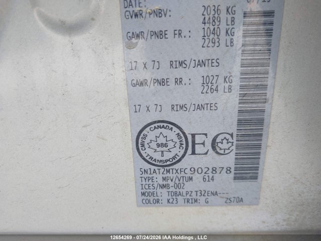 Nissan ROGUE S/SV 2015 5N1AT2MTXFC902878 Image 9