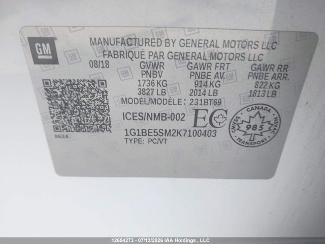 Chevrolet CRUZE LT 2019 1G1BE5SM2K7100403 Image 9