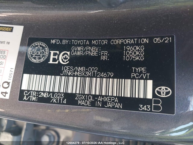 Продаж на аукціоні авто 2021 Toyota C-hr Xle/le/night Shade/limited, vin: JTNKHMBX3M1124679, номер лоту: 12654279