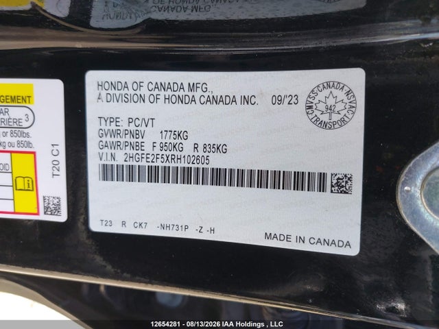 2HGFE2F5XRH102605 Honda Civic Sport