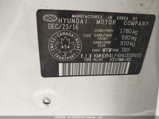 Aukcja sprzedaży 2017 Hyundai Elantra Limited Se, vin: KMHD84LF6HU358995, numer aukcji: 12654299