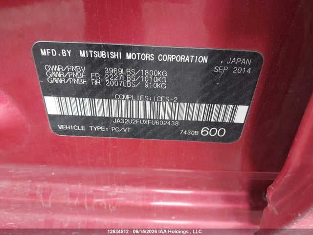 Продажа на аукционе авто 2015 Mitsubishi Lancer Gt/se, vin: JA32U2FUXFU602438, номер лота: 12634512